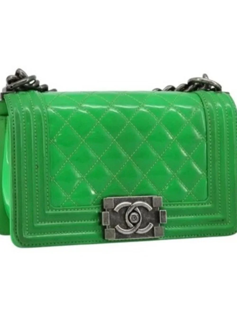 CHANEL Matelasse Chain Shoulder Bag Patent leather Green CC Auth 179242